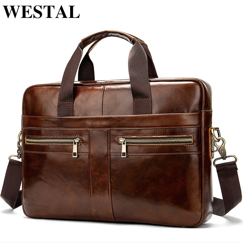 Bolso WESTAL, maletín de cuero genuino para hombre, bolso para ordenador portátil para hombre, bolso de cuero natural para hombre, bolsos de mensajero, maletines para hombre 2019