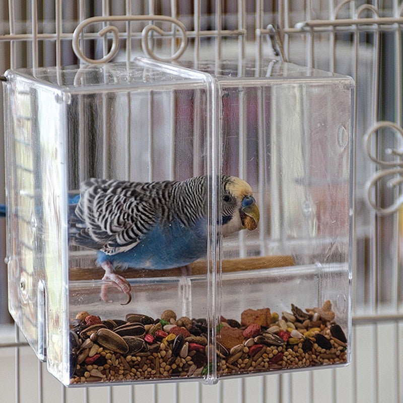 Caja de alimentación a prueba de derrames para loros CAITEC, caja de comida para pájaros, contenedor de comida para loros, resistente a mordeduras, adecuado para pájaros pequeños, loros pequeños