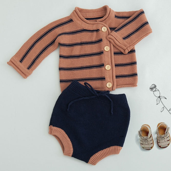 Marke Baumwolle Jungen Mädchen Baby Strickpullover Strickjacke + Shorts Anzug Neue 2021 Herbst Winter Kinder Kleidung Baby Kleidung Anzug