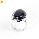 CSJA New Women Finger Rings Oval Natural Stone Cabochon Tiger Eye Opal Unakite Pink Quartz Lapis Lazuli Chakra Wedding Ring E583