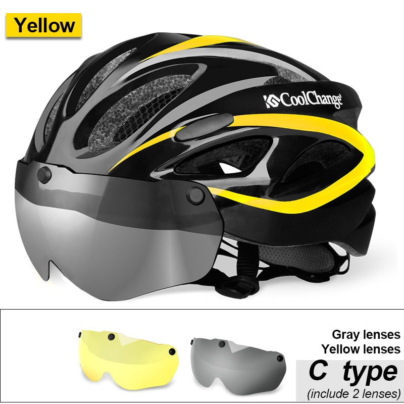 Casco de Ciclismo CoolChange, Casco de bicicleta MTB ultraligero moldeado integralmente con gafas, Red de insectos, Casco de bicicleta, Casco de Ciclismo de 57-62 CM