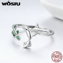 WOSTU Authentic 925 Sterling Silver Hummingbird &amp; Leaves Ring For Women Nature Style S925 Silver Jewelry Gift CQR323