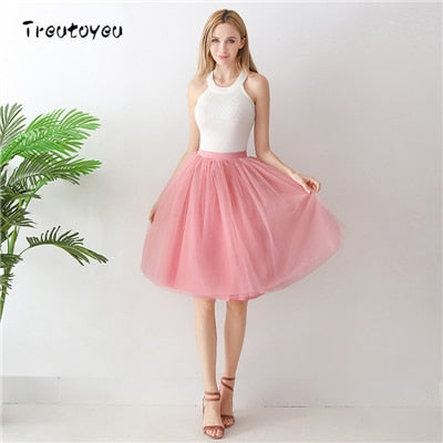 Gothic 7 Layers 65cm Mix Colors Tutu Tulle Skirt Women Streetwear High Waist Pleated Midi Skirts spudniczki jupe rokken faldas