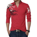 Gran oferta 2022 nueva camiseta de otoño para hombre, camiseta de manga larga con cuello en V y estampado de flores a la moda, ropa para hombre, camiseta informal de tendencia para hombre 5XL