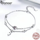BAMOER Romantic New 925 Sterling Silver Sweet Heart Pink CZ Double Layers Bracelets for Women Sterling Silver Jewelry SCB090