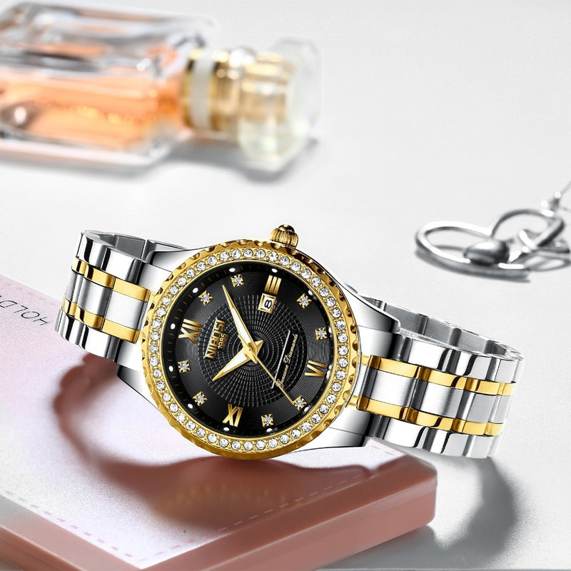 Reloj NIBOSI 2022 de oro nuevo para mujer, relojes creativos de acero para mujer, relojes de pulsera para mujer, reloj impermeable para mujer, reloj femenino