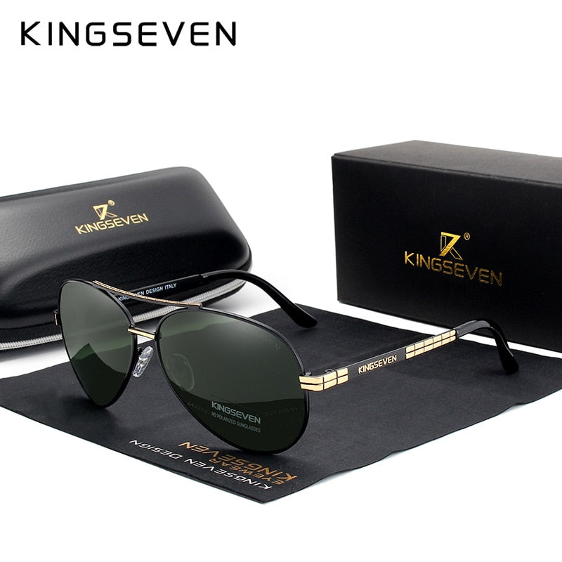 KINGSEVEN Design Herrenbrille Pilot HD Polarisierte Sonnenbrille für Herren/Damen Fahrende Sonnenbrille mit geprägtem Logo Oculos De Sol