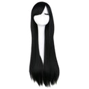 QQXCAIW Long Straight Cosplay Red Black Puprle Pink Blue Sliver Gray Blonde White Oragen Brown 80 Cm Synthetic Hair Wigs
