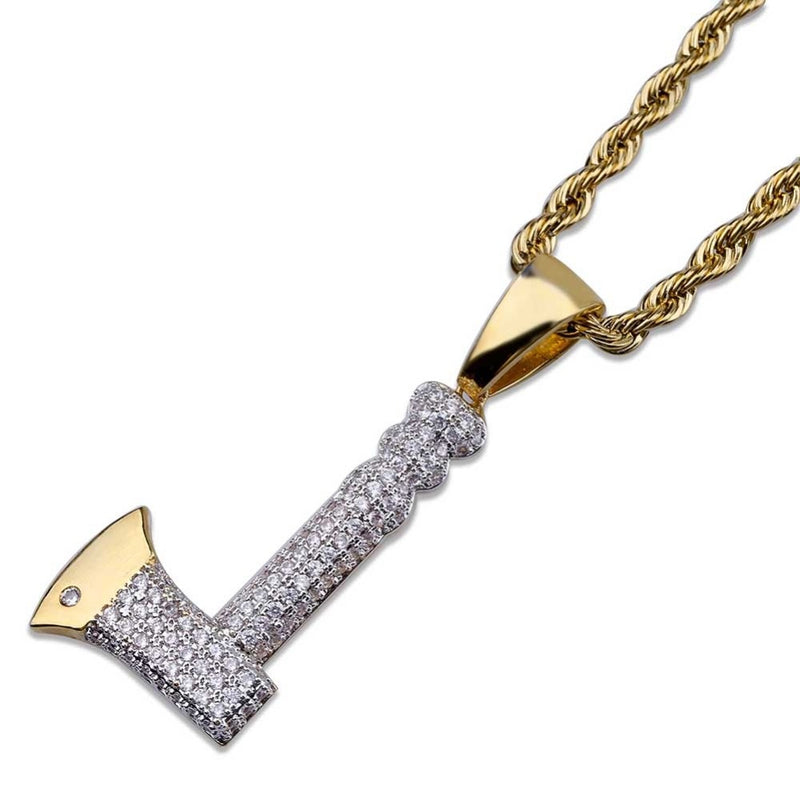 TOPGRILLZ Hip Hop Schmuck Axt Halskette &amp; Anhänger Kupfer Gold Farbe plattiert Iced Out Micro Pave Kubikzirkon Charm für Männer Geschenke