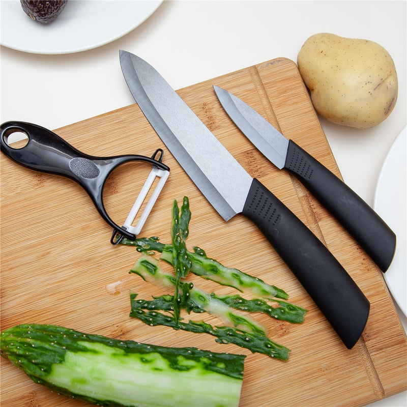 Cuchillos de cerámica Cocina 6 "Chef's, 5" Santoku, 4 "Utilidad, 3" Pelar, Set + pelador Cook Set Zirconia Blade Fruta Vegetal Chef Knife