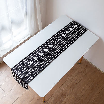 DUNXDECO Table Runner Party Desk Decor Hot Insulation Modern Bohemia White Black Geometric Chenille Soft Waterproof Fabric Mat