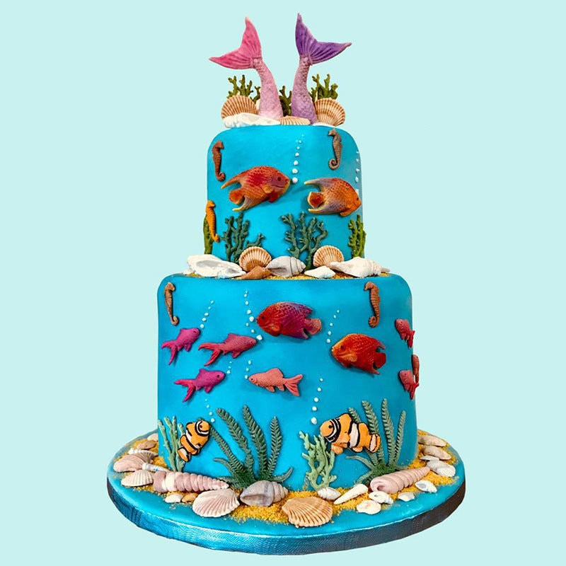 3D Sea Coral Fish Seaweed Silicone Mold Cake Border Fondant Cake Decorating Tools DIY Cupcake Candy Chocolate Gumpaste Moulds