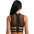 Ladies Womens Tanks Sheer Mesh See-through Transparent Zipper Back Elastic Strappy Criss Cross Crop Top Women&