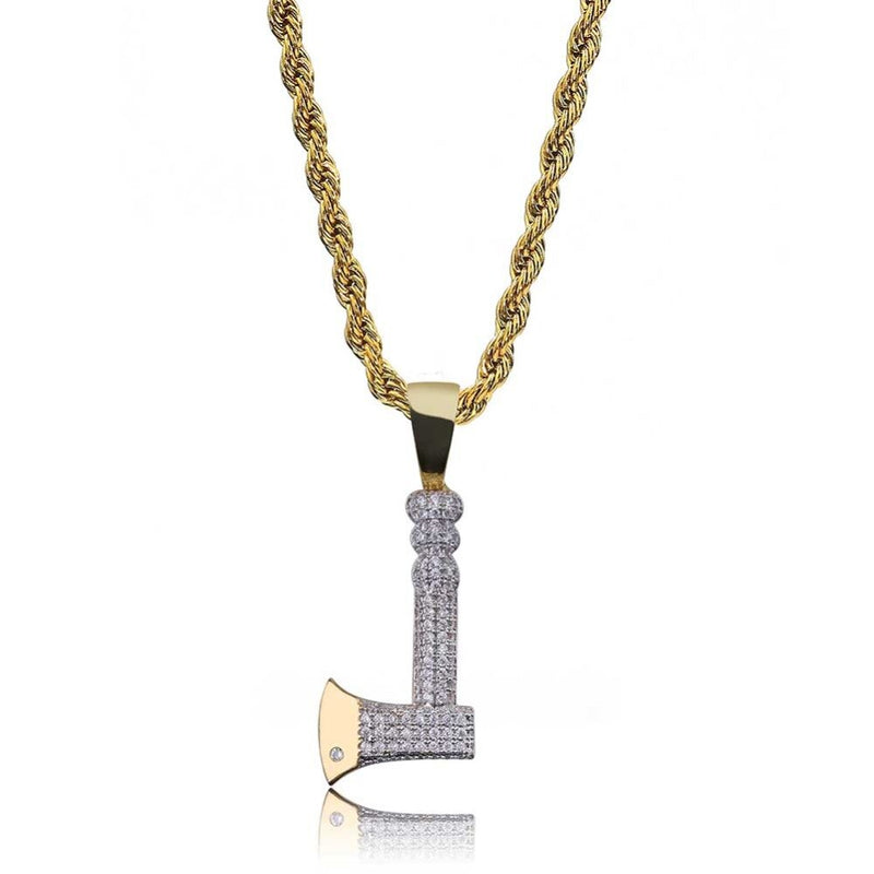 TOPGRILLZ Hip Hop Schmuck Axt Halskette &amp; Anhänger Kupfer Gold Farbe plattiert Iced Out Micro Pave Kubikzirkon Charm für Männer Geschenke