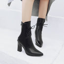 New Women Boots Leather Ankle Boots Fashion Lace Up Square High Heels Boots Autumn Winter Plus Size Shoes 2019