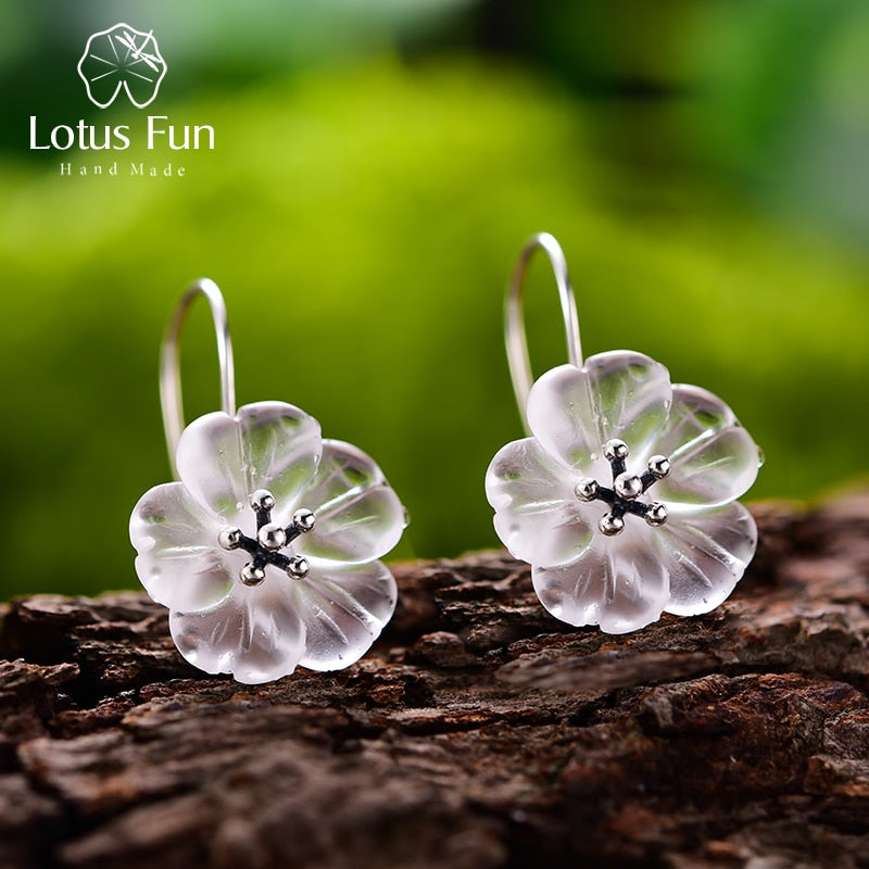 Lotus Fun Real 925 Pendientes de plata esterlina Diseñador hecho a mano Joyería fina Flor bajo la lluvia Pendientes colgantes de moda para mujeres