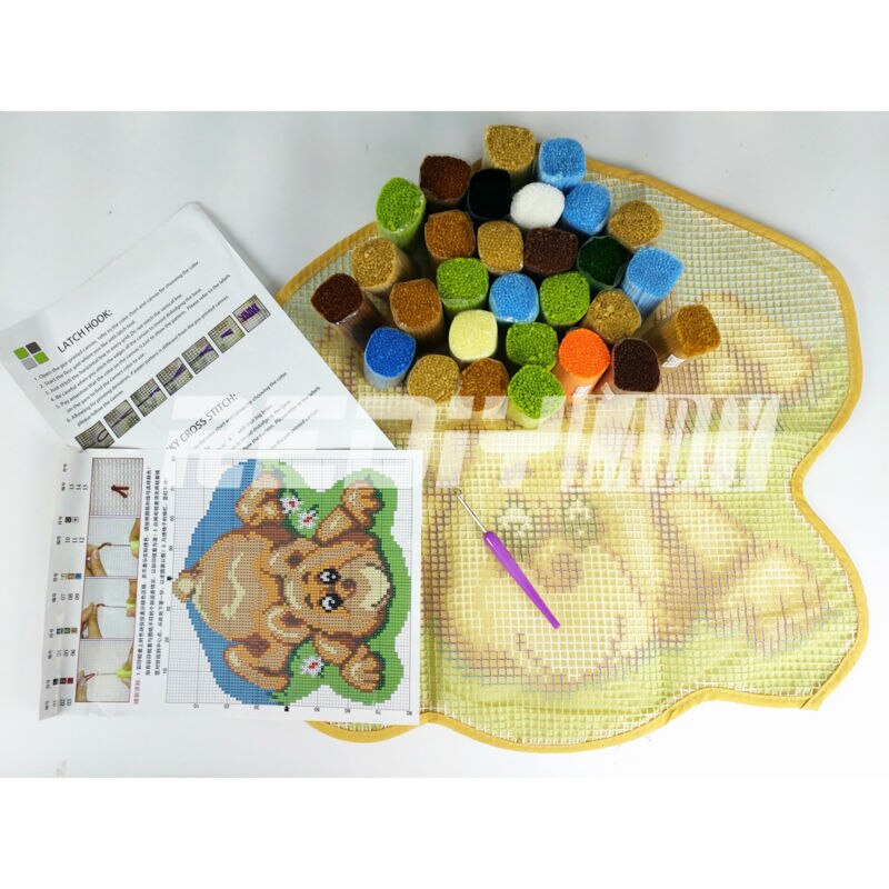 New Latch Hook Rug Kits DIY Needlework Unfinished Crocheting Rug Yarn Cushion Mat Embroidery Carpet Rug Ted and Dog Home Decor