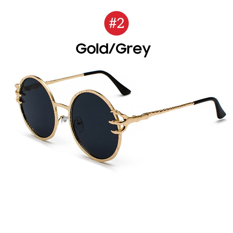 VIVIBEE Retro Skull Claw Runde Sonnenbrille für Damen Fishion 2022 Trendprodukt Gothic Sonnenbrille Gold Metallrahmen Shades