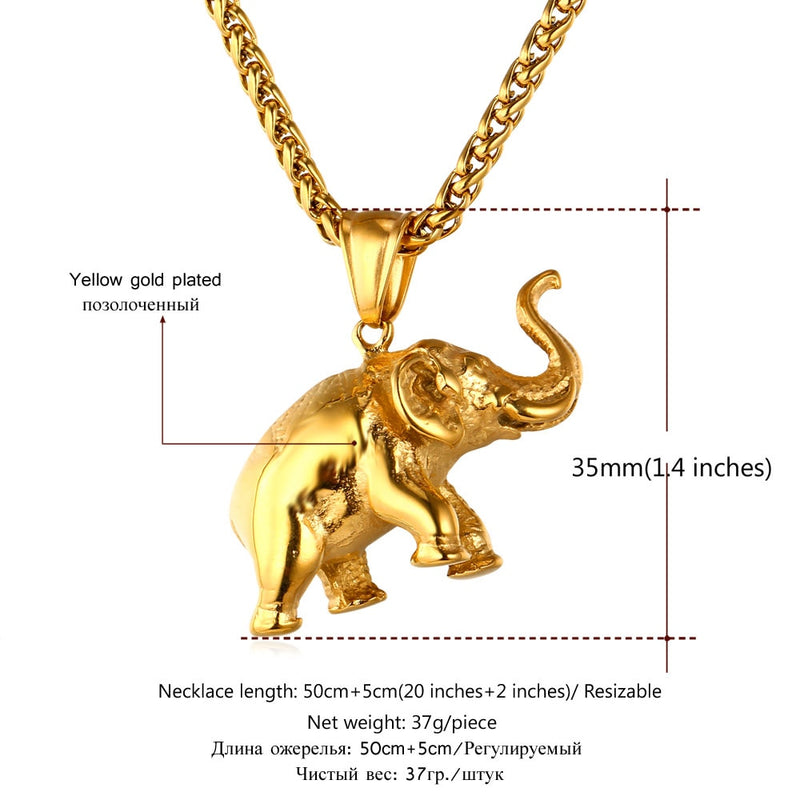 U7 Stainless Steel Gold Color Elephant Necklace Trendy Men Jewelry Charm Pendant & Chain Animal Lucky Jewelry Gift P755