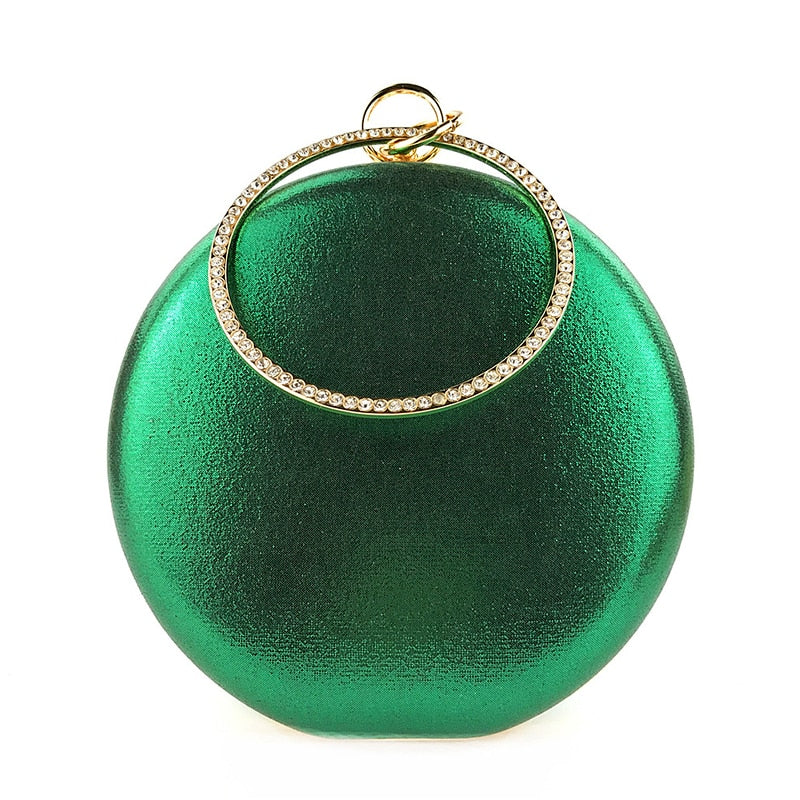 Green Clutch Bag Women Round Clutch Purse Evening Bag Crystal Wedding Purse and Handbag Exquisite Chain Shoulder Bag ZD1244