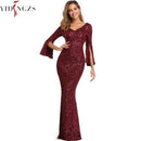 Vestido de noche de lentejuelas doradas Vestido de manga larga para mujer YIDINGZS Vestido largo de fiesta elegante Vestido de fiesta largo