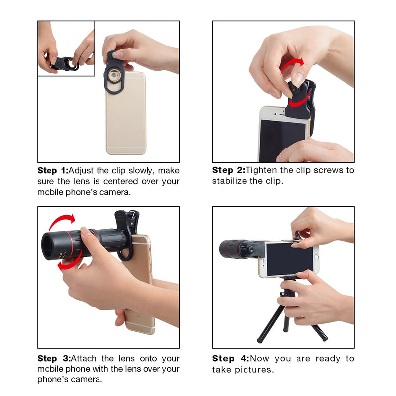 APEXEL 18X telescopio Zoom lente de teléfono móvil para iPhone Samsung Smartphones clip universal Telefon lente de cámara con trípode 18XTZJ