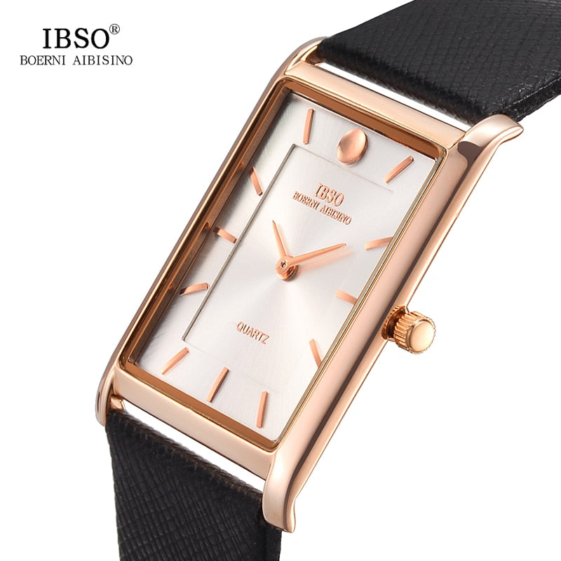 IBSO ultradünnes rechteckiges Zifferblatt Herrenuhren weiches Lederband Quarz Armbanduhr klassische Business-Uhr Herren Relogio Masculino