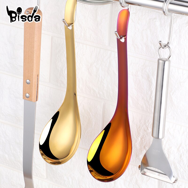 2pcs Large Soup Spoons 18/8 Stainless Steel Soup Ladle Rice Serving Spoon Gold kitchen Cooking spoon Table Spoon Cooking Utensil