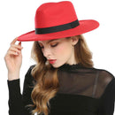 WELROG, sombreros Fedora negros y rojos para mujer, sombreros de fieltro de lana de imitación, sombrero de fieltro de Panamá, sombreros de invierno para hombre, sombreros de Jazz, sombrero Trilby para mujer