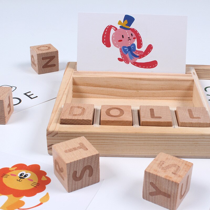 Candywood Holzbuchstabier-Wortspiel für Kinder, frühes Lernspielzeug für Kinder, die Holzspielzeug lernen, Montessori-Bildungsspielzeug