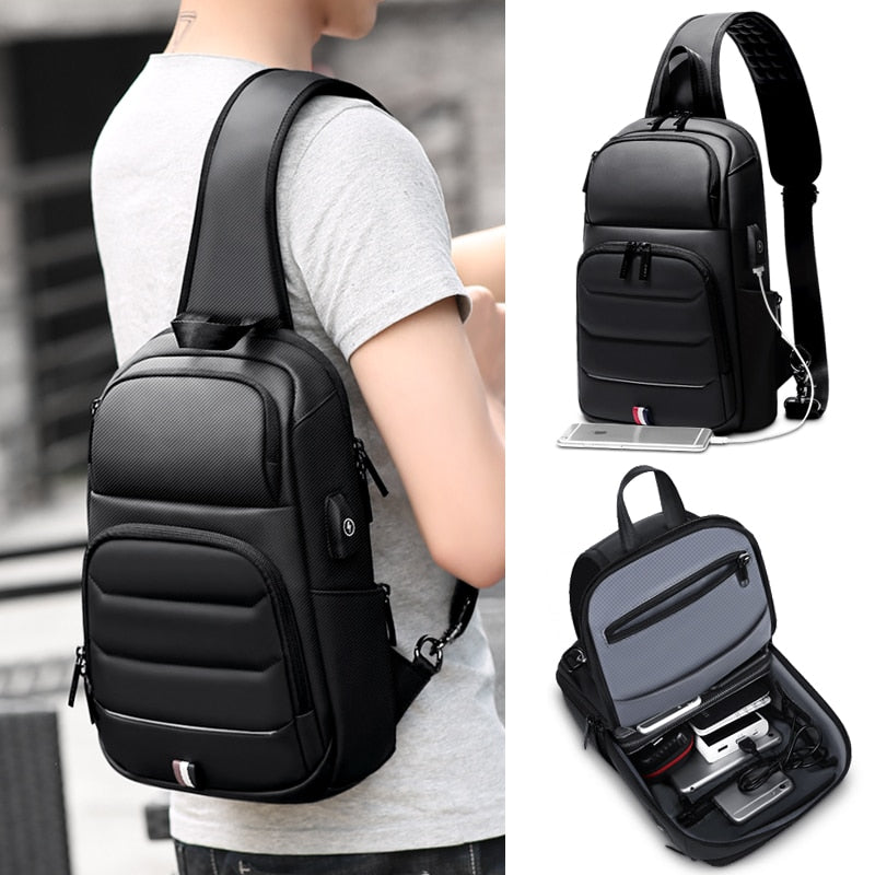 Fenruien Crossbody Bag For Men Waterproof USB Charging Shoulder Messenger Bags Male Short Trip Chest Bag Fit For 9.7 Inch iPad