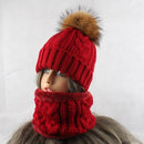 Gorro con bufanda para mujer, gorro de lana cálido en el interior, gorro de invierno para niñas, gorro con pompón de piel de visón Real, gorros de punto para mujer, 2021