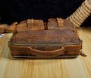 Le'aokuu hombres cuero real estilo antiguo café maletín negocios 13 "portátil casos adjunto bolsas de mensajero cartera B207-d