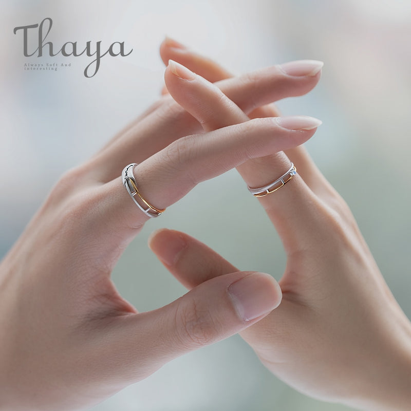 Thaya Zugschiene Design Mondstein Liebhaber Ringe Gold und Hohl 925 Silber Eleganter Schmuck für Frauen Edelstein Süßes Geschenk