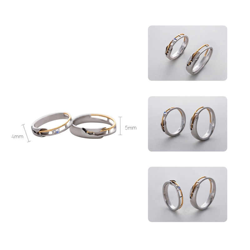 Thaya Zugschiene Design Mondstein Liebhaber Ringe Gold und Hohl 925 Silber Eleganter Schmuck für Frauen Edelstein Süßes Geschenk