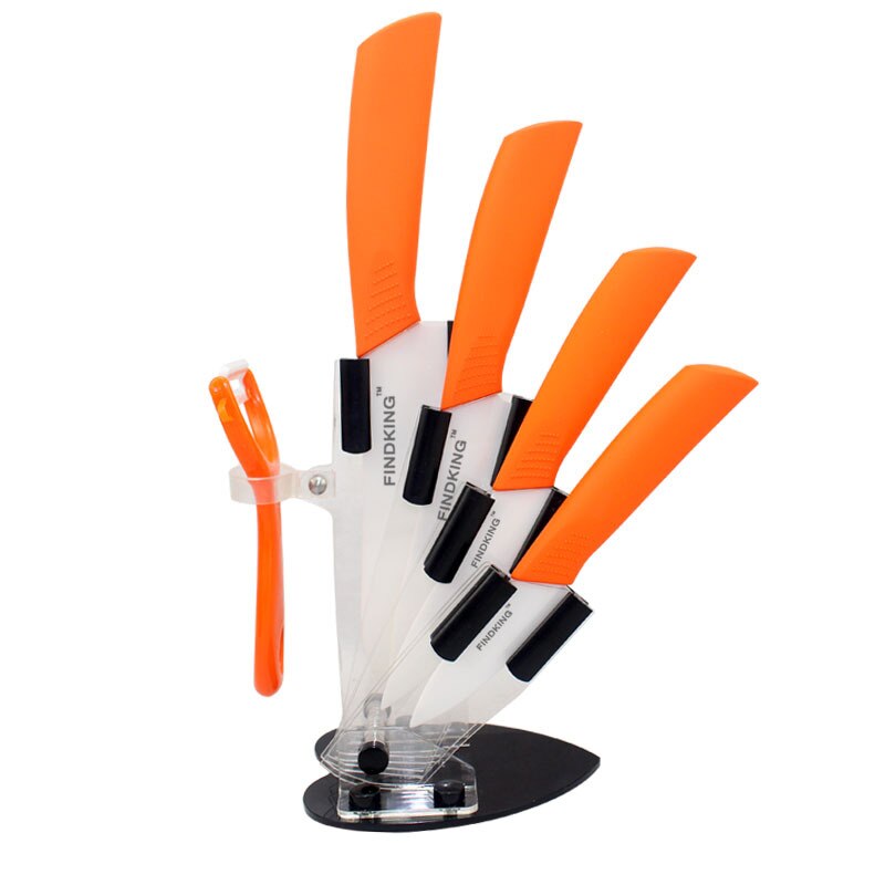 Cuchillo de cocina de calidad FINDKING, juego de cuchillos de cerámica, pelador de 3 "4" 5 "6 pulgadas con soporte acrílico, cuchillos de hoja negra, herramientas de cocina