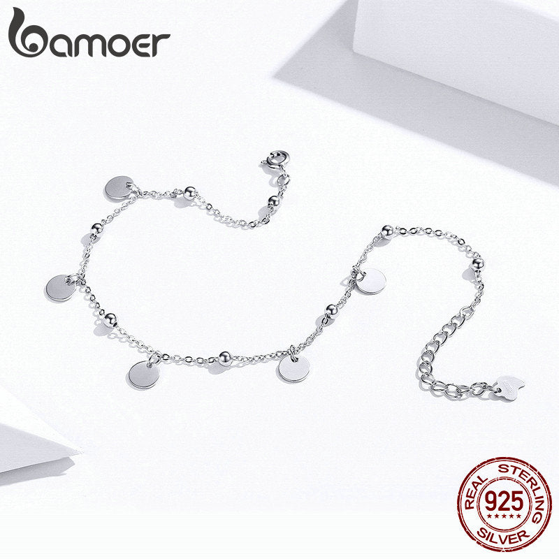 bamoer Silber Perlen Fußkettchen 925 Sterling Silber Geometrisch Minimalistisch Sommer Mode Fußschmuck Armband für Knöchel SCT011