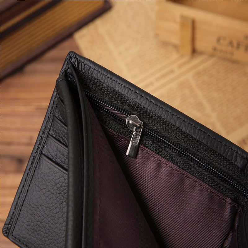 JINBAOLAI Genuine Leather Men Wallets Short Design ID Card Holder Waterproof Black Male Wallet Casual Top Quality Men Purse