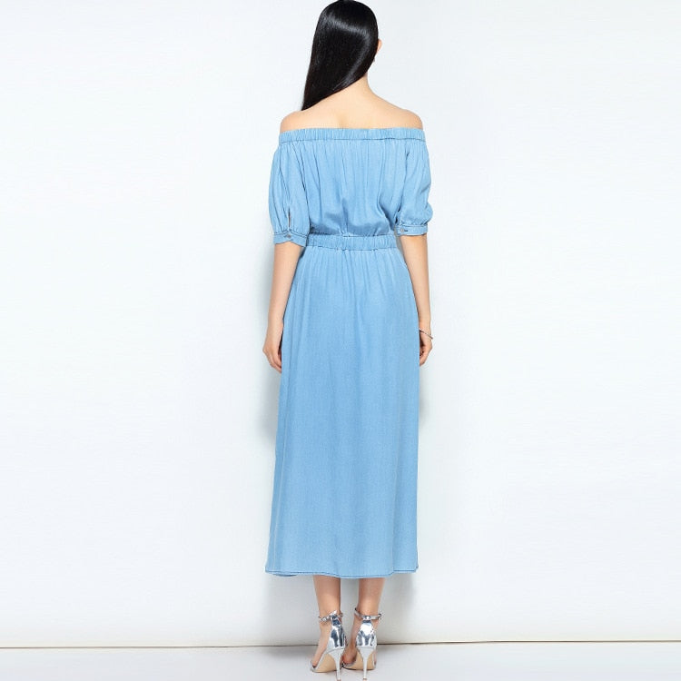 2019 new summer casual slim dress women elegant slash neck half sleeve denim dresses vestidos de verano women clothes 2019