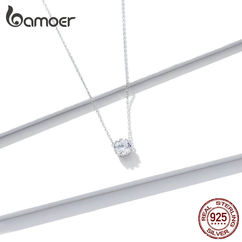 bamoer Simple Minimalist Short Necklace for Women 925 Sterling Silver Clear Cubic Zircon Chain Necklaces Wedding Jewelry BSN085