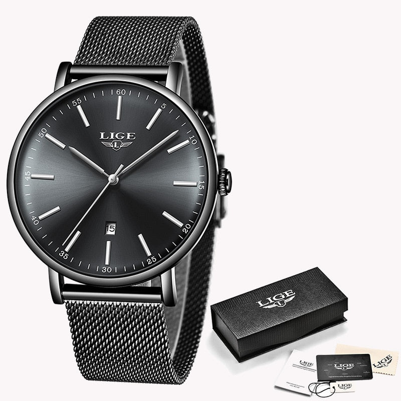 LIGE Damenuhren Top-Marke Luxus Wasserdichte Uhr Mode Damen Edelstahl Ultradünne Casual Armbanduhr Quarzuhr