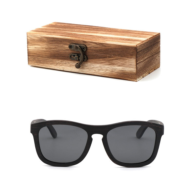 Retro men polarized women sunglasses Black wood Kids Couples sun glasses handmade  UV400 With bamboo wooden box