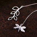 Lotus Fun Real 925 Sterling Silver Handmade Fine Jewelry Cute Dragonfly Leaves Necklace with Pendant Fashion for Women Collier