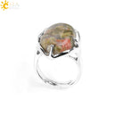 CSJA New Women Finger Rings Oval Natural Stone Cabochon Tiger Eye Opal Unakite Pink Quartz Lapis Lazuli Chakra Wedding Ring E583