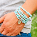 8mm Faced Natural Blue Chalcedony 108 Mala Beads Bracelet Buddhist Om Charm Bracelet For Women Handmade Men Bangle Jewelry Gift