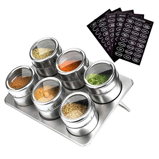 LMETJMA Magnetic Spice Jars with Spice Rack 304 Stainless Steel Spice Tins Spice Storage Jar Tins Pepper Seasoning Shakers Jars