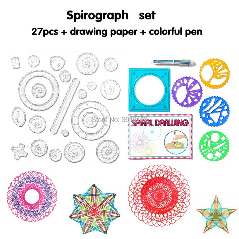 Spirograph Set 27pcs Accessories Coloring Game,Designs Interlocking Gears &amp; Wheel with Colorful Pen,DIY Puzzle Toy for Kid Adult