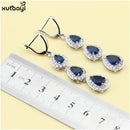 XUTAAYI, conjuntos de joyería de plata de alta calidad, collar/anillos/pendientes/pulsera impecables de zafiro creados en azul para mujer