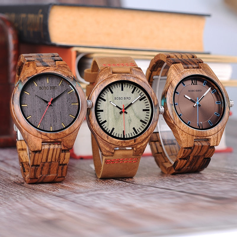 BOBO BIRD Holz Herrenuhr erkek kol saati Mode Luxus Design Uhren Damen Holz und Achat Inlay Case relogio masculino V-Q05