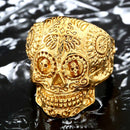 BEIER Stainless Steel Gothic gold Carving kapala skull  Ring Biker Hiphop rock Jewelry Unique fashion Gift for men BR8-327